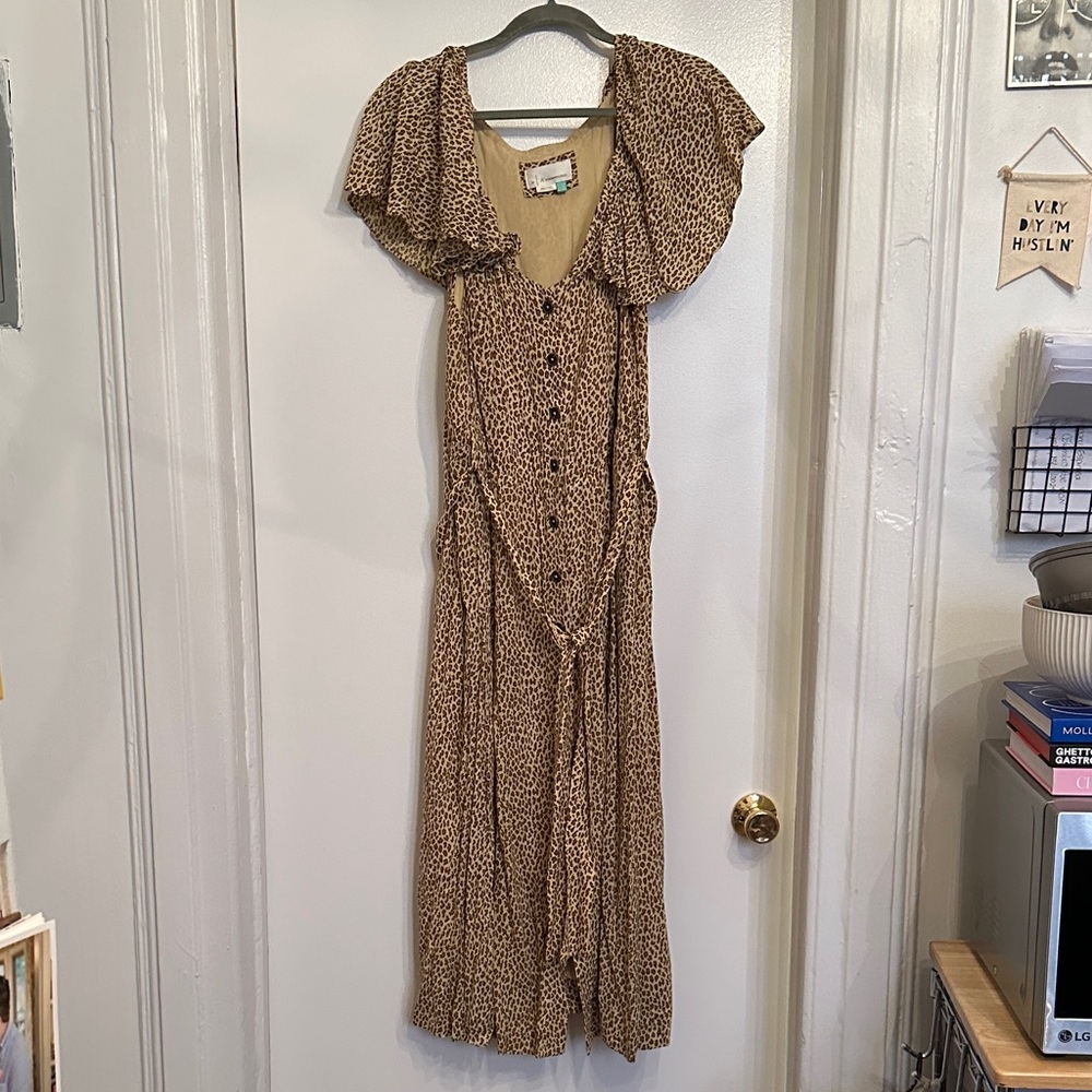 Anthropologie Tan Animal Print Midi Dress